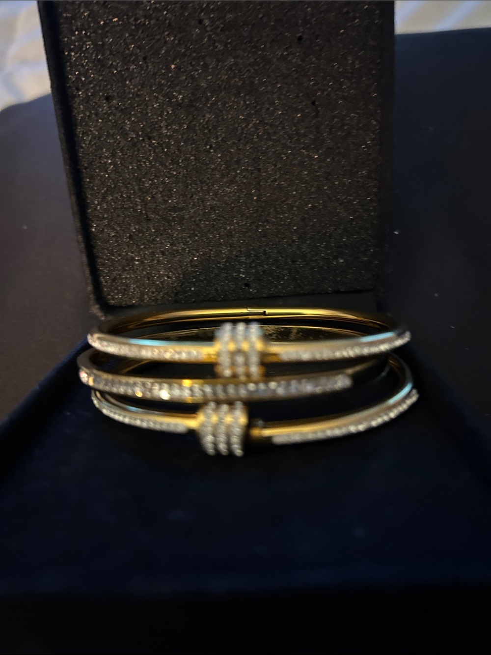 Gold  Pavé Stackable Bangle Bracelets Group of 3